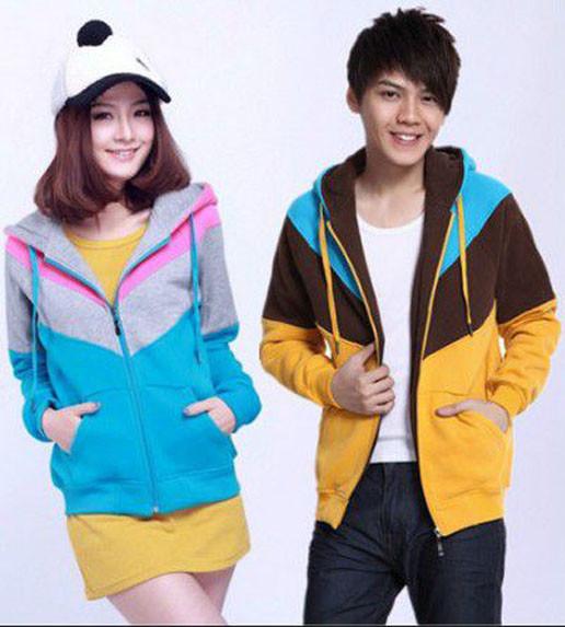 Buy Zip-up Hoodies Sweatshirts , Couple Clothes , Blue Anti-Wrinkle at wholesale prices