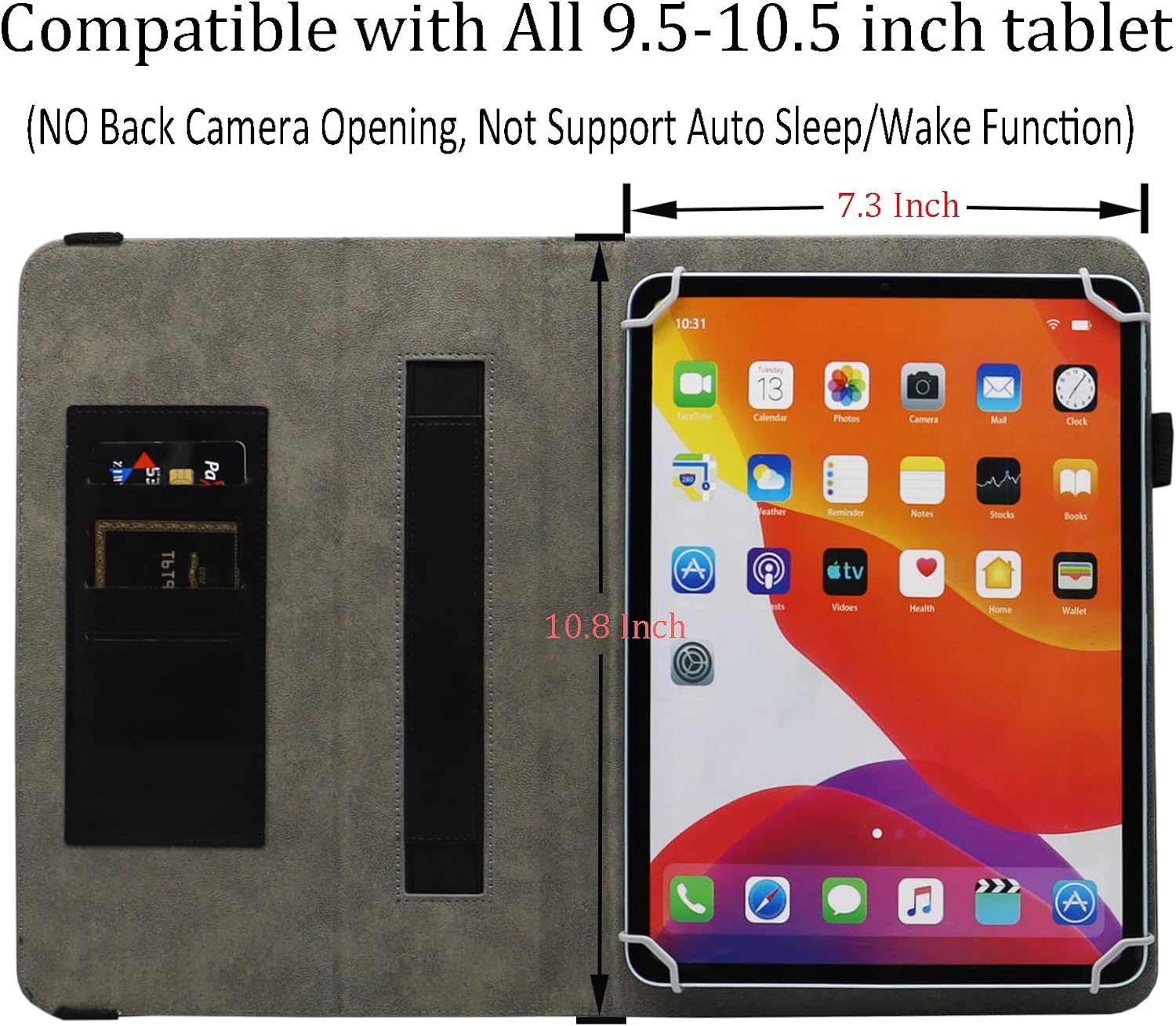 Laudtec Universal 10.1 Inch Tablet Case Viclowlpfe Protective Folio Stand Android Case Tablet with Hand Strap and Cards Slots