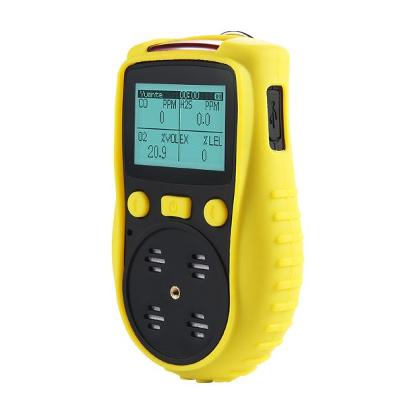Portable 4-in-1 Multi-Gas Detector with High-Capacity Battery, Diffusion Operation, and Audible, Visual & Vibrating Alarms