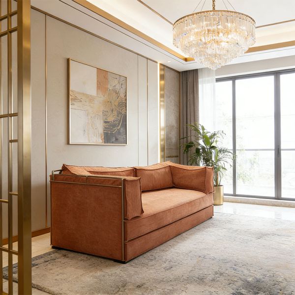 Modern Compression Sofa Bed Set Fabric Sectional Modular Design Stainless Steel Legs Square Shape Sponge Vacuum Packed Villa