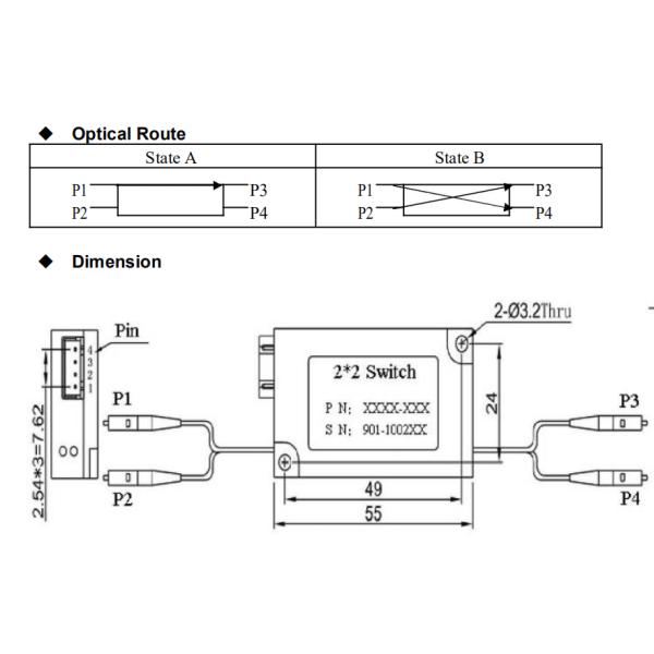 Non Latching 500MW 1550nm 2x2 Bypass Fiber Optic Switch