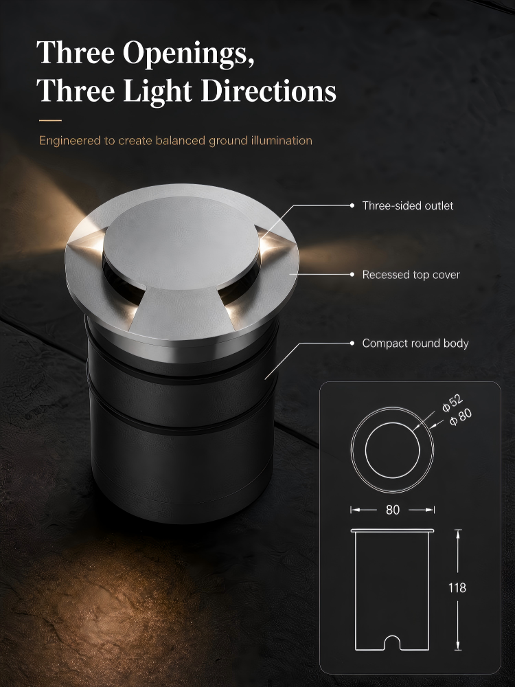 3 Directional Path Light 12W CREE COB Tri Window Deck Uplight IP68 Waterproof - MA80-3