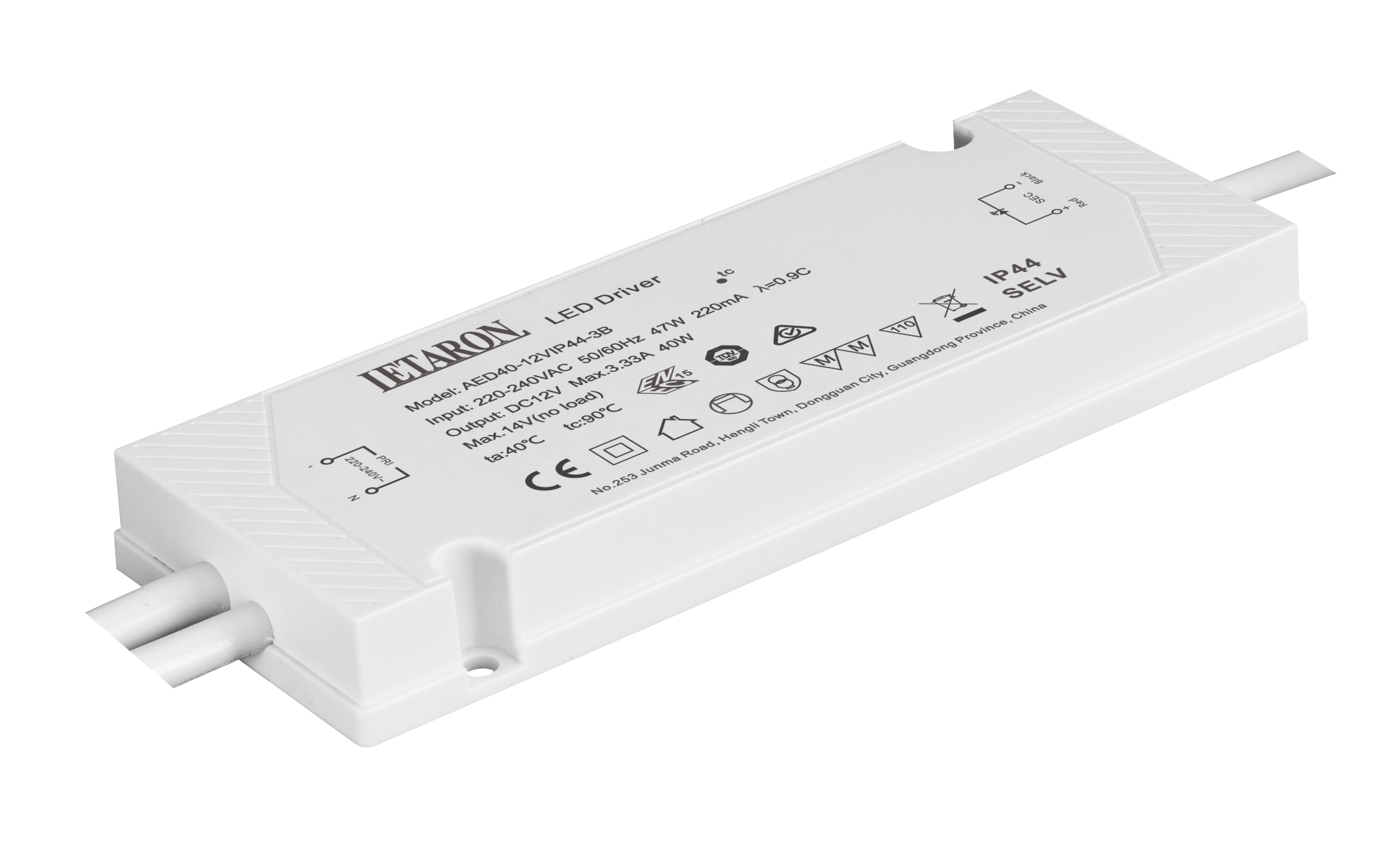 custom LED driver factory with ODM Customization 40W IP44 LED Driver with Pre-Wired Cable Class II Protection for Vanity Lighting