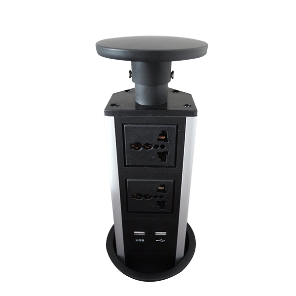 220V 16A AC Kitchen Pop Up Power Sockets 3 Plug 9cm Install Size