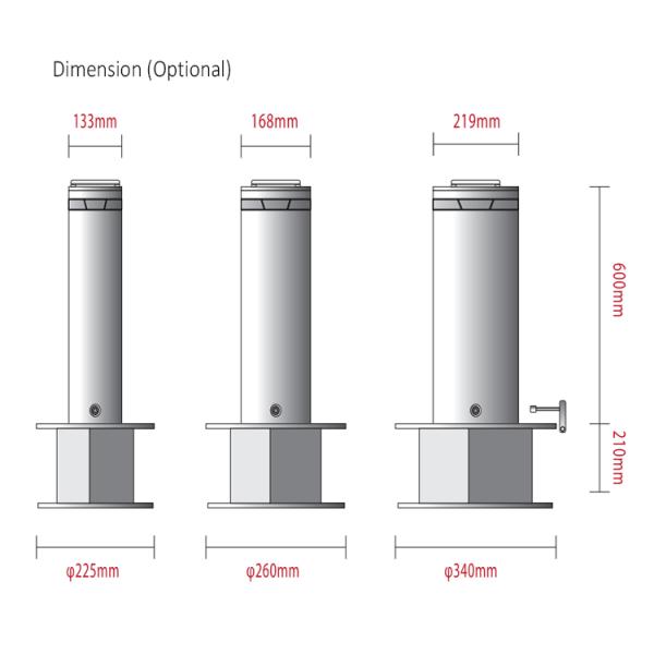 Traffic road bollard dimension diagram showing measurements and specifications