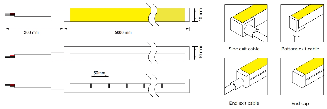 Customizable Top Bend LED Neon Flex Strip High Brightness Visible Cutting Guide Window NHT-1616