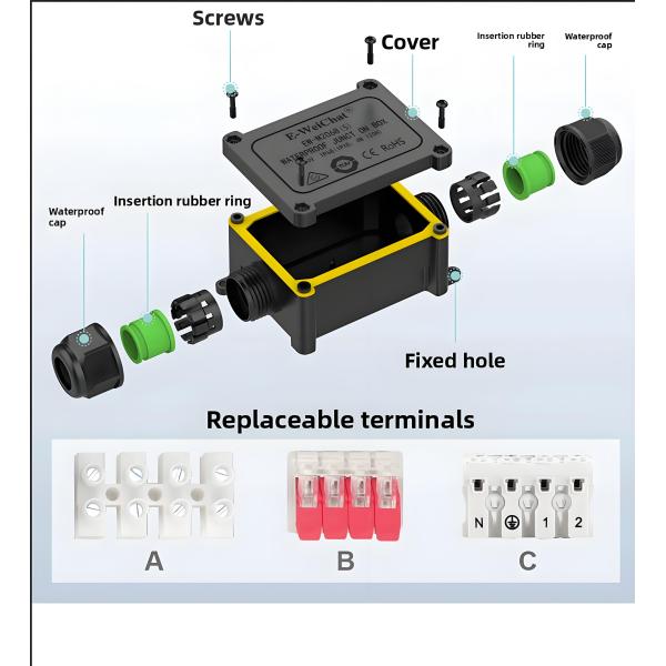 Waterproof Through-Type Junction Box - 1 In 2 Out Cable Gland Connector