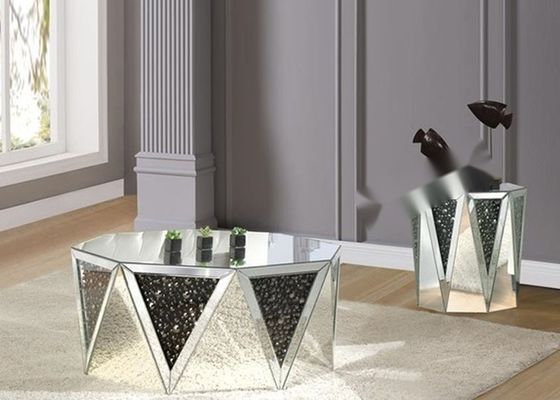 JSF565 End Table - Modern mirrored occasional table with octagonal top and crystal inserts