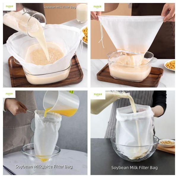 Liquid Filter Bag Food Grade Nylon Mesh Strainer with Drawstring Closure Reusable Fine Mesh for Juice Vegetable and Fruit Filtration