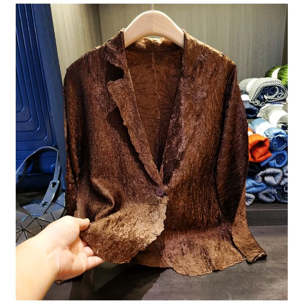 Simple One Button Wrinkle Long Sleeve Suit Coat Solid Color Coat