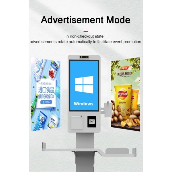 21.5 Inch Capacitive Touch Screen Toast Self Ordering Kiosk 80mm Built-In Printer 2D Scanner Bill Payment System for Windows SDK Function