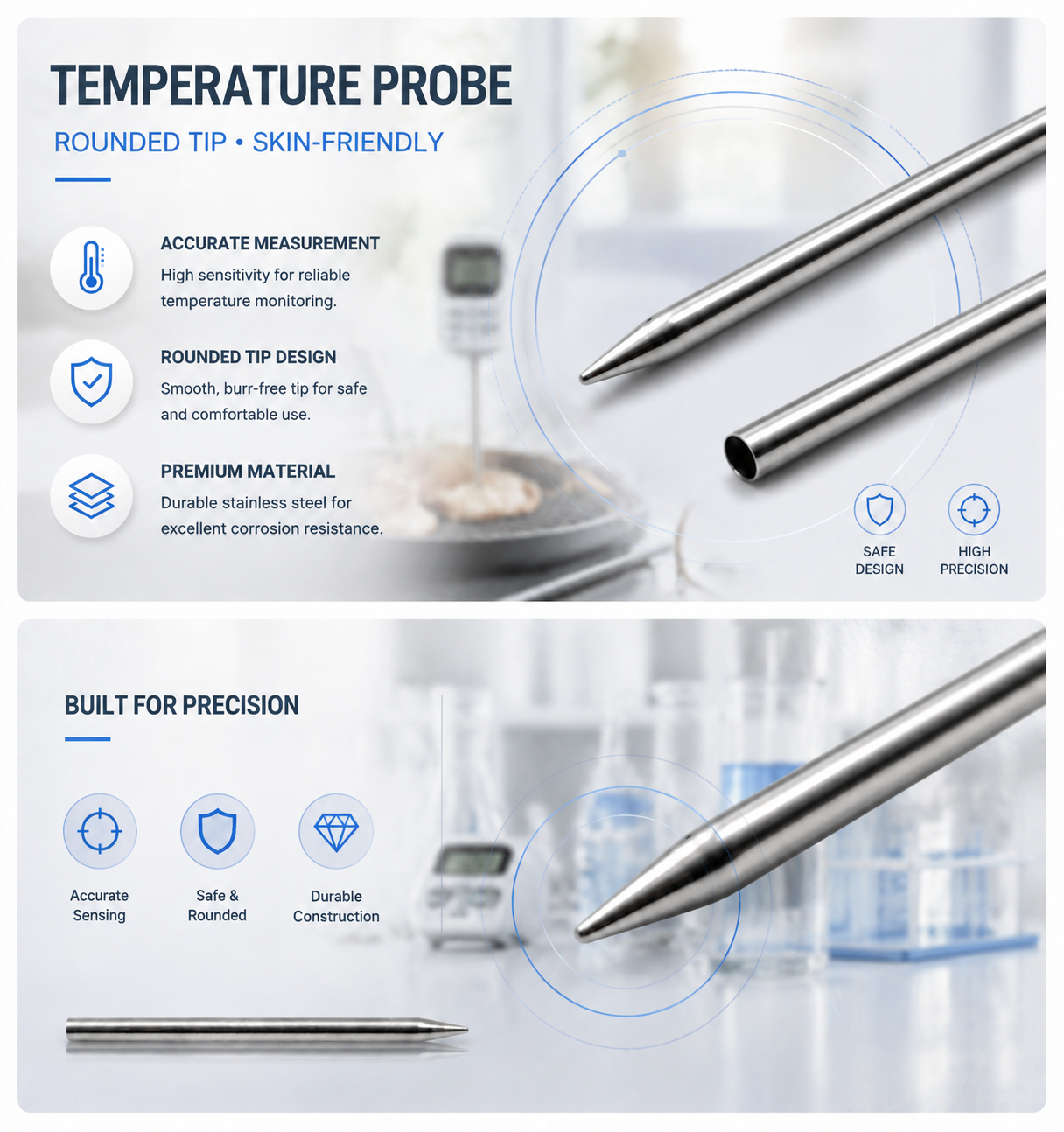 Custom Seamless Stainless Steel Pen-Tip Temperature Probe