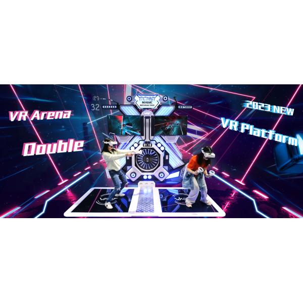 Dual-screen synchronized two-player VR standing Platform arena equipped with turbine lighting and wireless overhead bracket