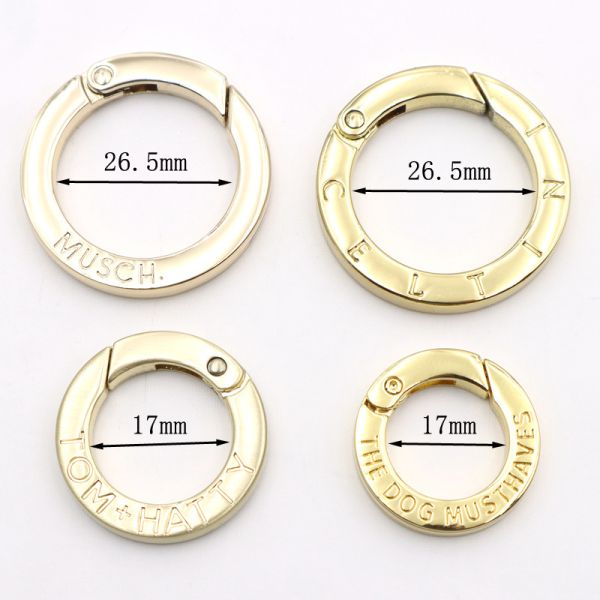 17mm Logo Engraved Round Spring Clasp Spring Openable Flat O Ring Carabiner for Kaychain