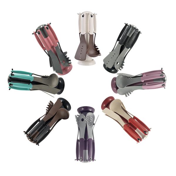 Nylon Kitchen Utensils Set with Rotating Stand and Multi-functional Kitchen Gadgets