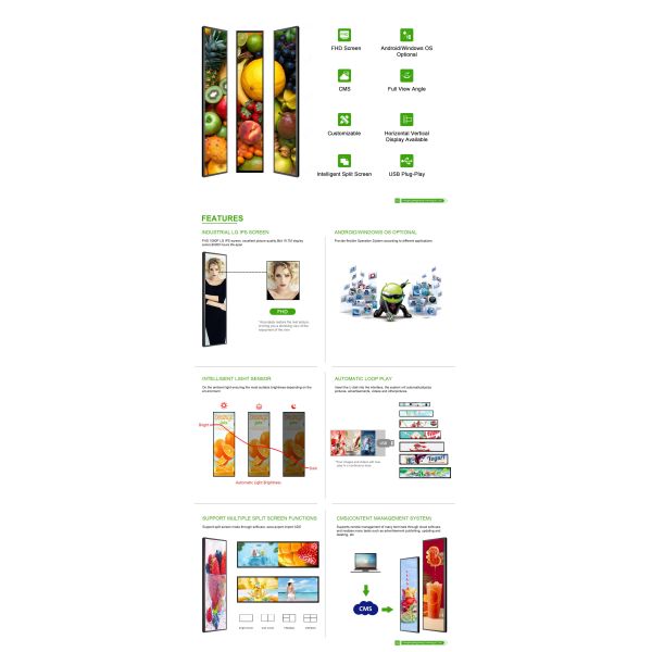 Customized Size Digital Shelf Edge Screen Strip Display Stretched Bar LCD Display for Subway Airport with Android LINUX OS