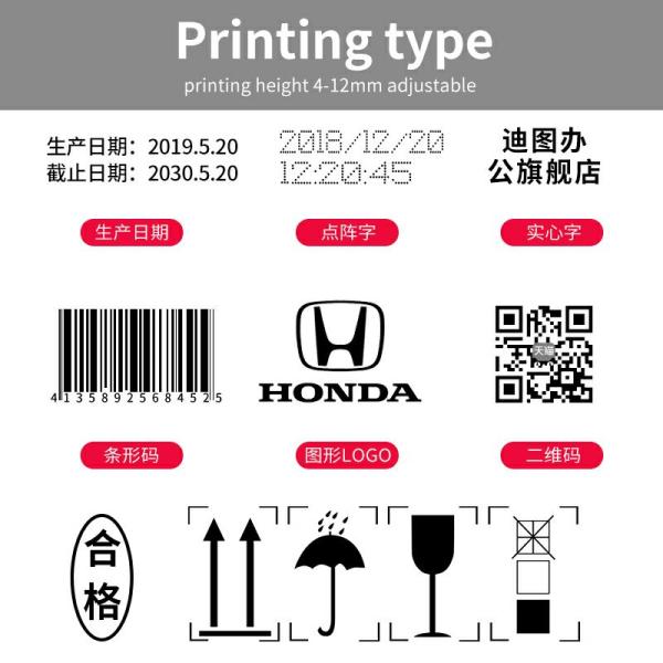 Curved Surface Handheld Inkjet Printer with 12.7mm Editing Screen Print Speed 50M/MIN