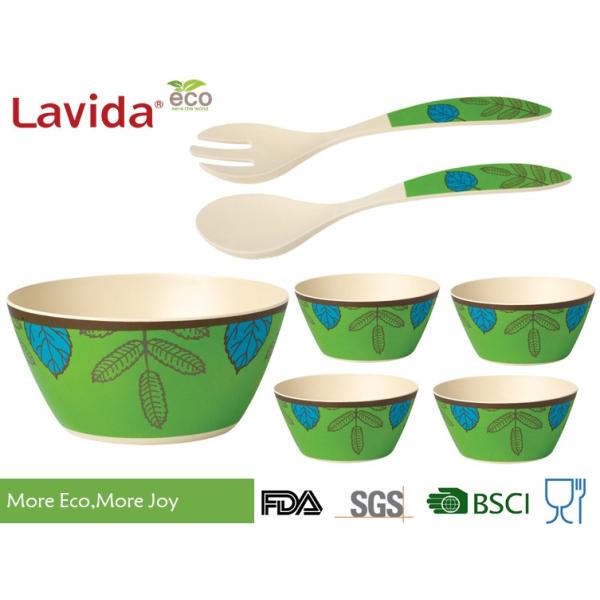 Reusable Melamine Salad Bowl Set Environmental Friendly With Serving Fork Spoon