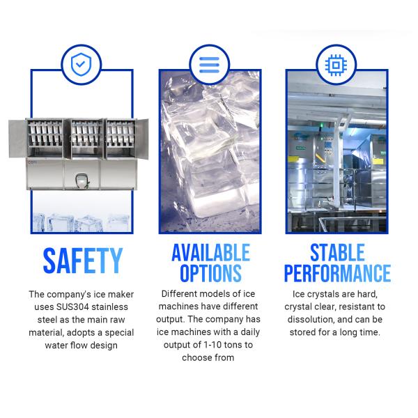 Compact Layout Fully Equipped Ice Cube Machine High Efficient 10 Tons / Day Edible Cube Ice Factory