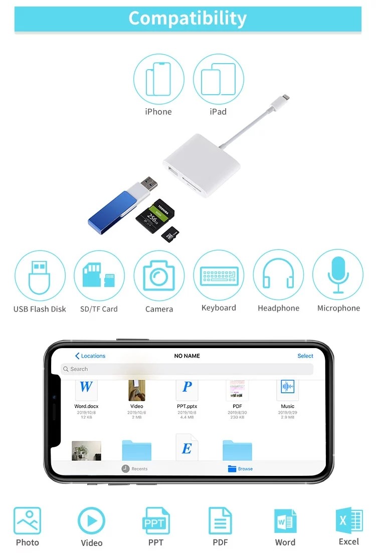 SD TF Card Slot Lightning Adapter Cable