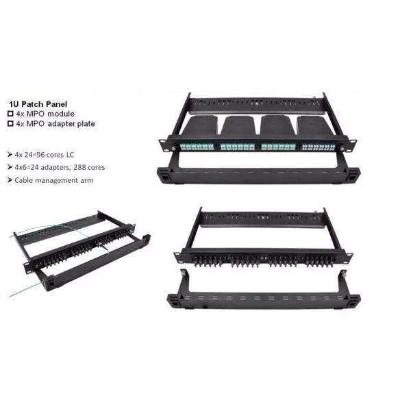 High Density MPO 1U Fiber Patch Panel 96 Port Rack Mount 4 Cassette Modules