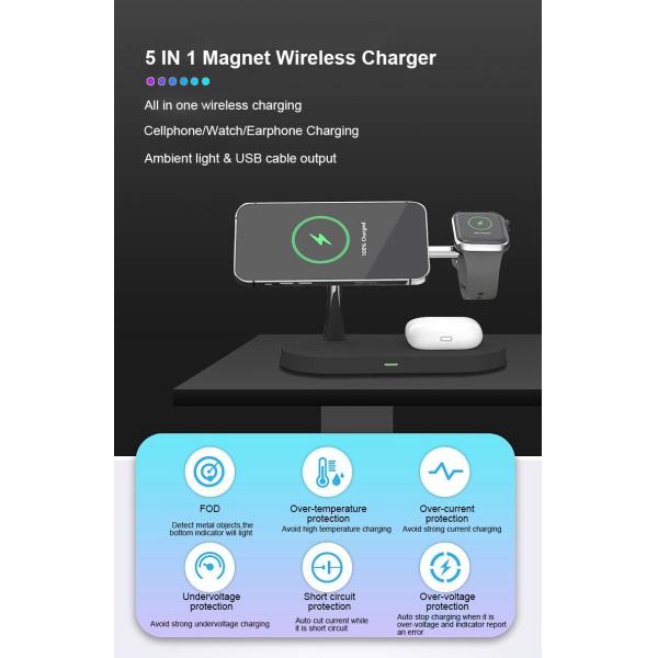 Fast 15w 5 In1 Multi Function Wireless Charger Qi Magnetic Stand