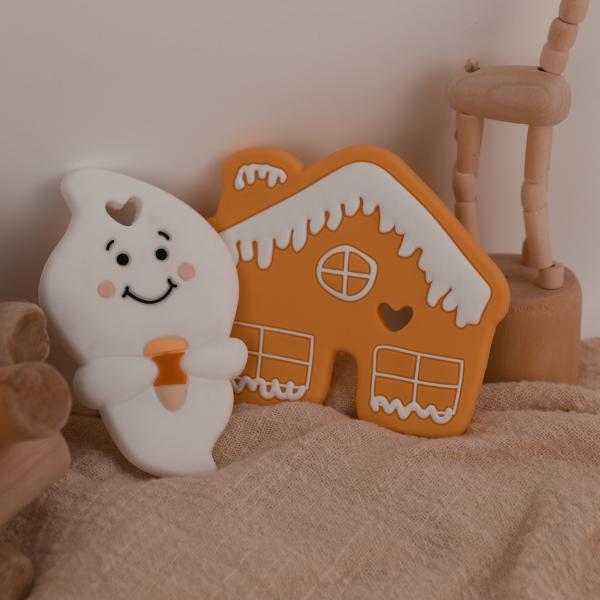 Custom Silicone Baby Teether With Halloween Ghost Gingerbread Man Shape