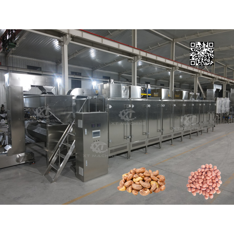 Continuous nut roaster machine processing various nuts and seeds