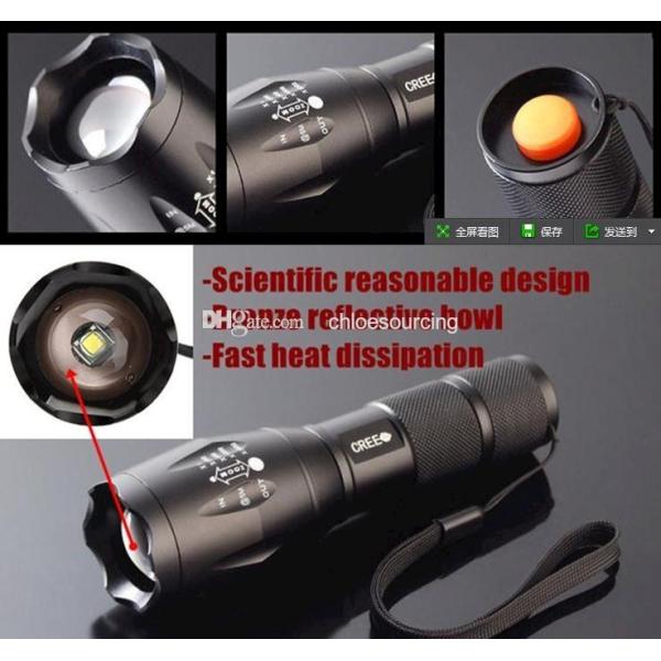 Dry Batteries Powered E17 CREE XM-L T6 2000Lumens Zoomable CREE LED Flashlight Torch