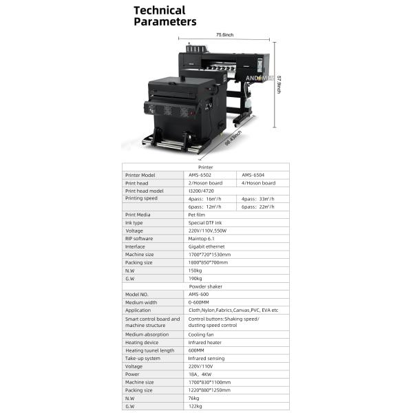 Dtf Transfer Printing Machine 2-Head I3200 Digital Inkjet Printer With 60cm Print Dimension
