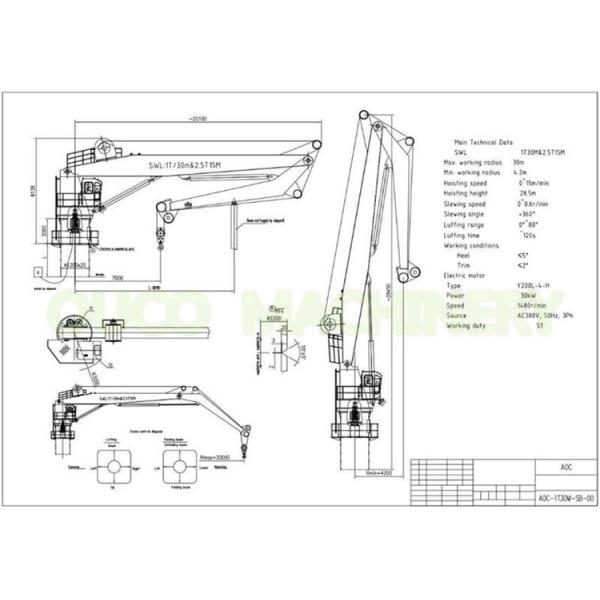 30m Knuckle Boom 1t Wide Shipyard Crane Working Radius