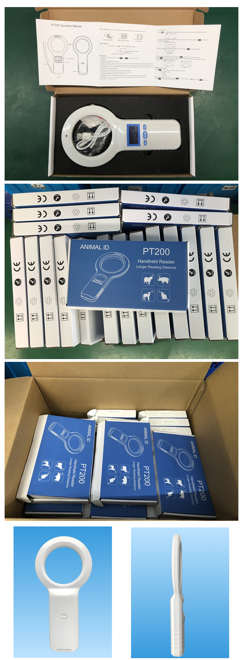 Durable Plastic PT200 RFID Handheld Reader With 128x64 OLED Screen ISO11784/5 Protocol Long Range Reading For Pets And Farm Use