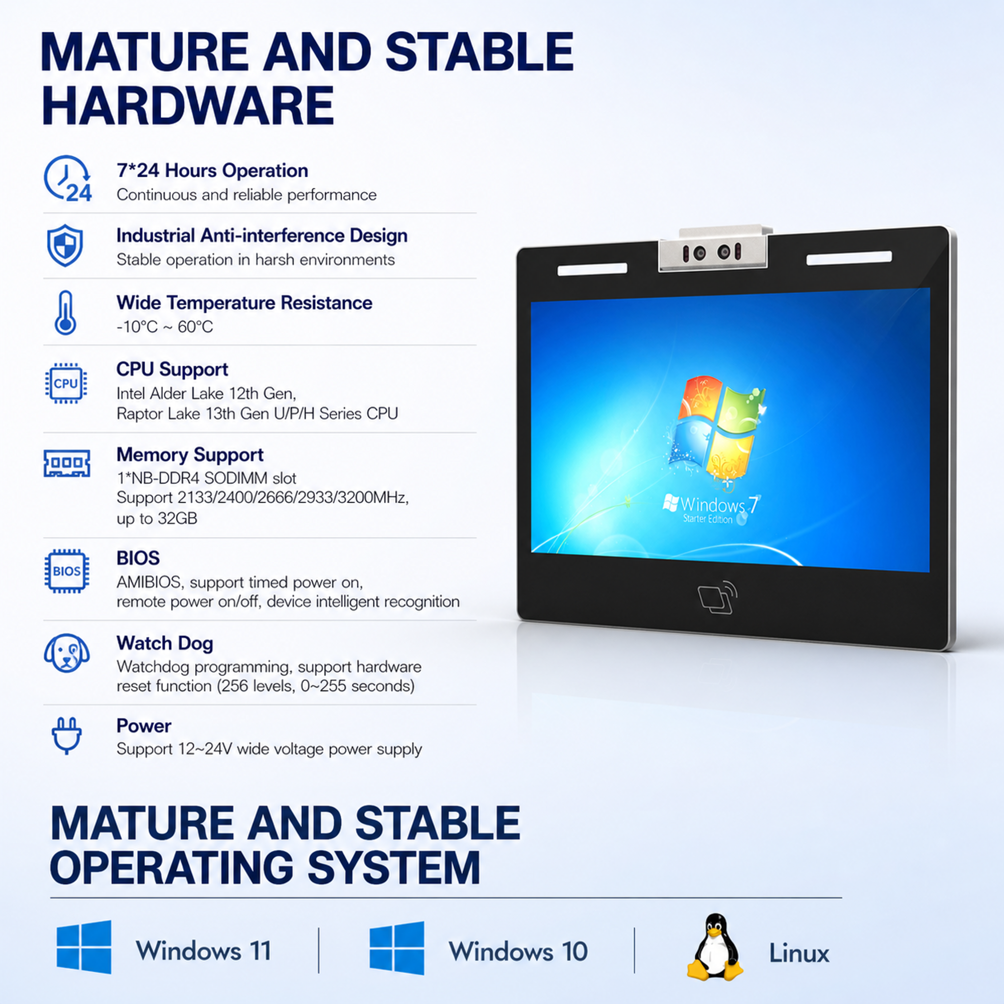 18.5" Wall Mount Windows Face Recognition Card Access Terminal