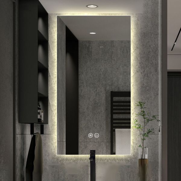 Ultra-Thin Frame Modern Space-Saving Hotels Smart Mirror Rectangle Adjustable LED Light Touch Switch Natural Light Simulation