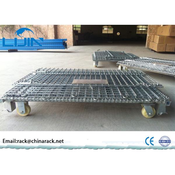 Grey Foldable Wire Mesh Cages For Workshop Pallet Metal Crate Front Drop Gate