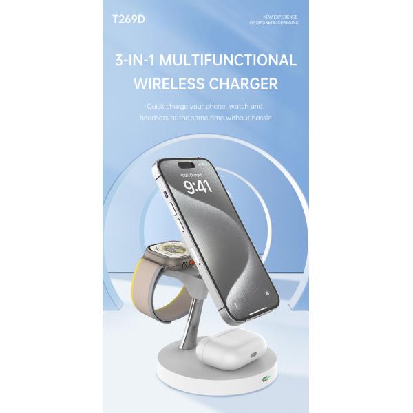 15W All In One Wireless Charger With Led Light 9V Input Voltage