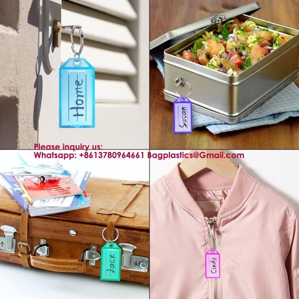 Plastic Key Tags, Key Labels With Ring And Label Window, Assorted Colours,Identifiers,Name and Labels,Adapt to USB Drive,Pets,Bags Split Ring Window