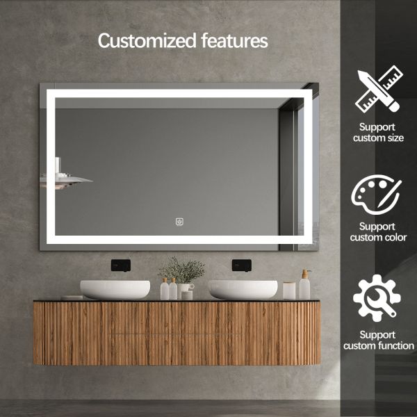 Perimeter satin border lighted mirror front view