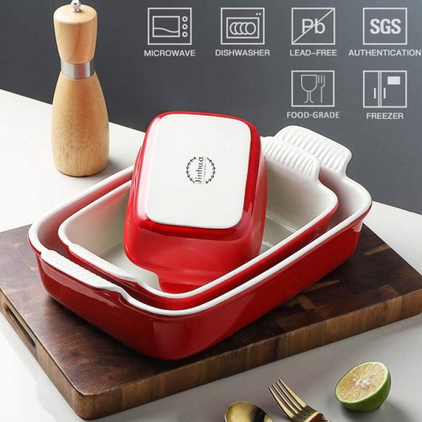 Nonstick Custom Ceramic Bakeware Sets , Red Porcelain Ceramic Lasagna Pans