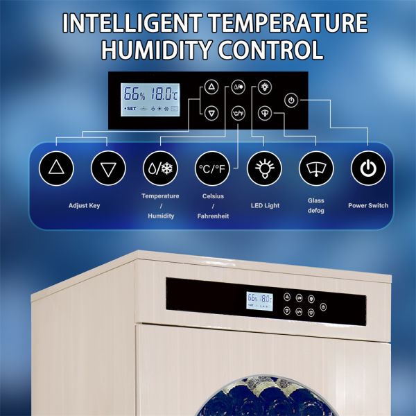 Modern Light Beige Solid Wood Kitchen Wine Cooler with Digital Control Panel and Arched Glass Door