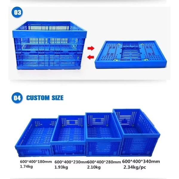 Plastic Turnover Basket Folded Stackable Storage Baskets For Harvest Fresh Food And Fruit Collapsible Crates