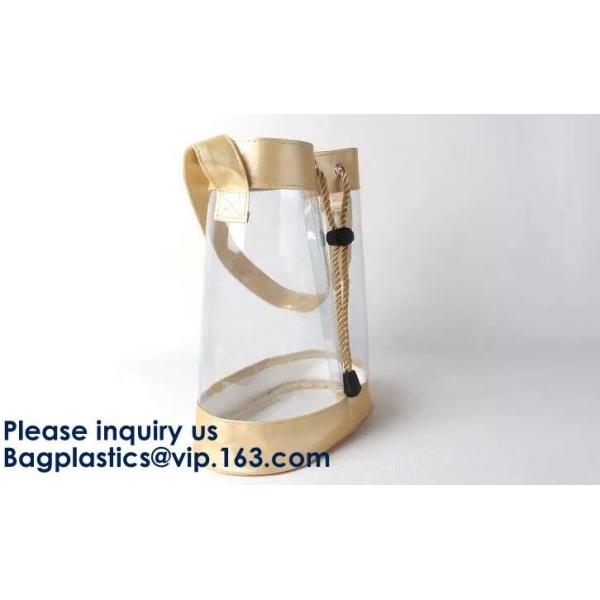 Transparent PVC Drawstring Bag With Colorful Rope,Clear PVC drawstring bag with gold string,Pvc Strips Printing Gift Pac