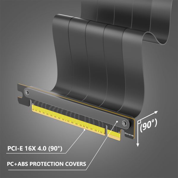 PCIE 4.0 Extension Cable, Black 16x Shielded High Speed GPU Riser Cable with PCI Express Port for GPU Extension Card, Length 20cm( Dual 90 Degree )