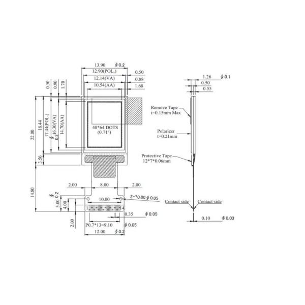 0.77 inch white PMOLED display 128*64 dots 13PINS SPI interface driving IC SSD1312