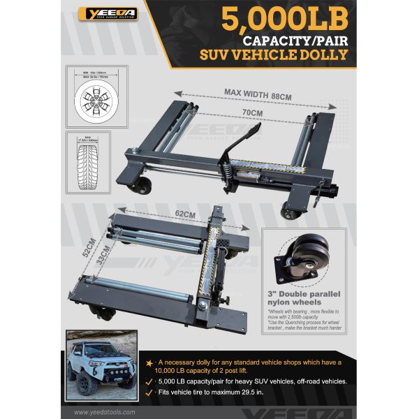 Workshop SUV Vehicle Dolly, 5,000LB Capacity, Easy Movement