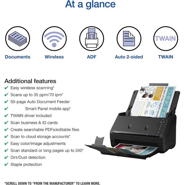 Workforce ES-500W II Wireless Color Duplex Desktop Document Scanner for PC and Mac