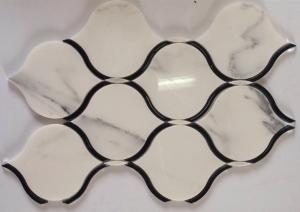 Quality Black Marble Stone And Glass Mosaic Tiles Sheets , Glass Mosaic Kitchen Tiles Floor Pattern for sale