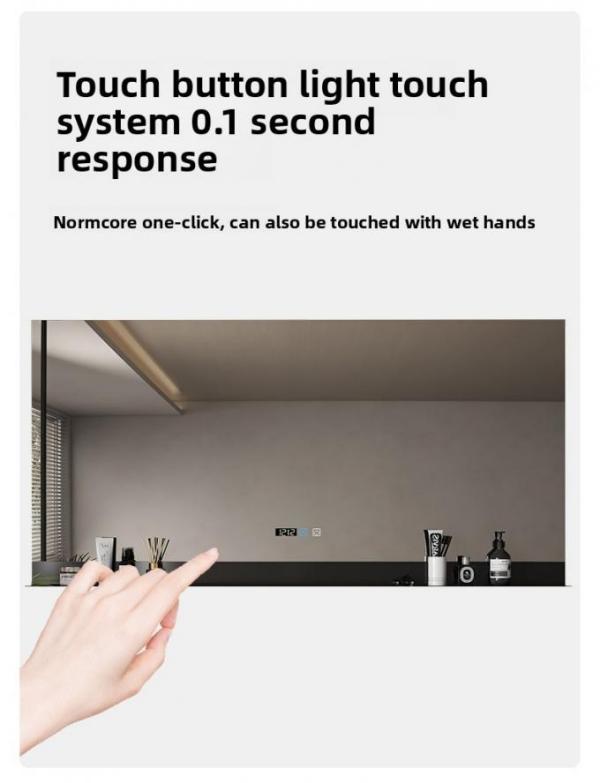 Modern Large Rectangle Metal Frame Mounted Mirror Shelf Touch Switch IP44 Design Style Lights Hotel Use Apartment Villa 3-Year