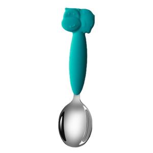 Green SS Silicone Spoon And Fork Kids Self Weaning Spoon CPC Approval
