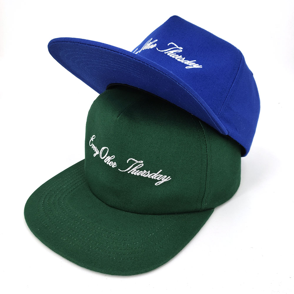 Unstructured Flat Bill 5 Panel Snapback Caps Cotton Embroidery Letters Adjustable Baseball